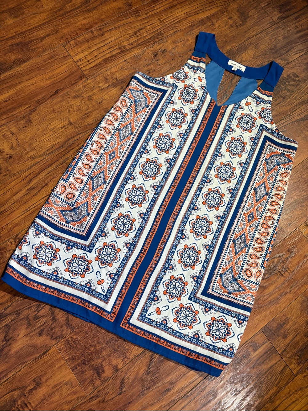 Monteau Blue and Orange Printed Mini Dress